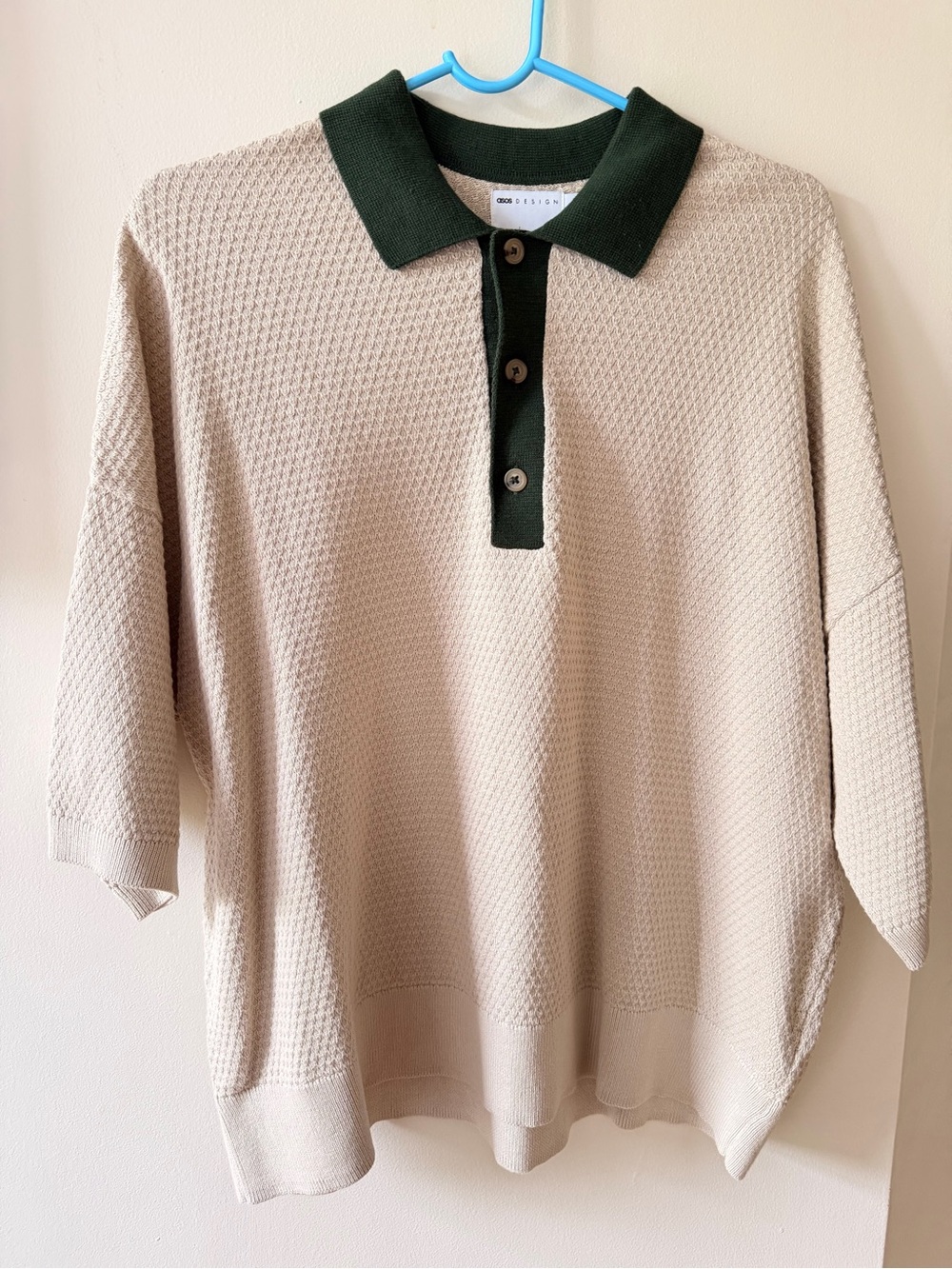 ASOS Beige Polo with Dark Green Collar